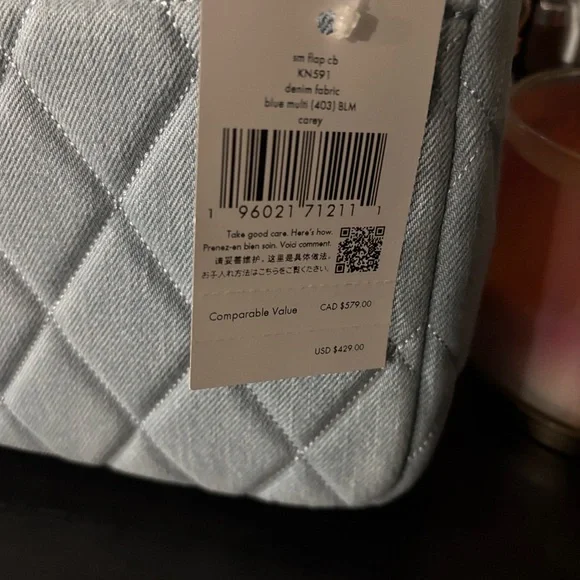 kate spade Denim Quilted Light Blue Shoulder Bag with Cream Chain - Picture 6 of 8